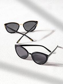 2 Pairs Oversized Cat Eye Retro Fashion Glasses For Women, INS Style Vintage Large Frame Polarized Fashion Glasses - 彩色 - 查看 3