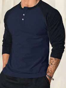 Camiseta casual de hombre con mangas raglán y cuello redondo en bloques de color, otoño - Blanco - Ver 1
