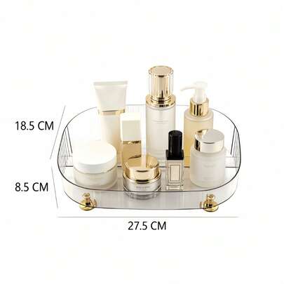 Luxury Transparent Acrylic Desktop Organizer/Storage Box/Sorter Box/Tray: 27.5 X 18.5 X 8.5 Cm, Featuring Gold Foot Pads, Ideal For Placing Cosmetics, Perfume, Jewelry, And Other Small Items On Vanities Or Living Room Coffee Tables