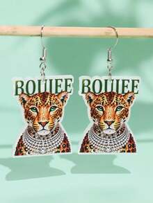 1 Pair Elegant Fashion Creative Fun Quirky Unique 2D Flat Rhinestone Leopard Slogan BOUIEE Acrylic Earrings For Women Daily Wear Party Jewelry - Multicolor - View 3