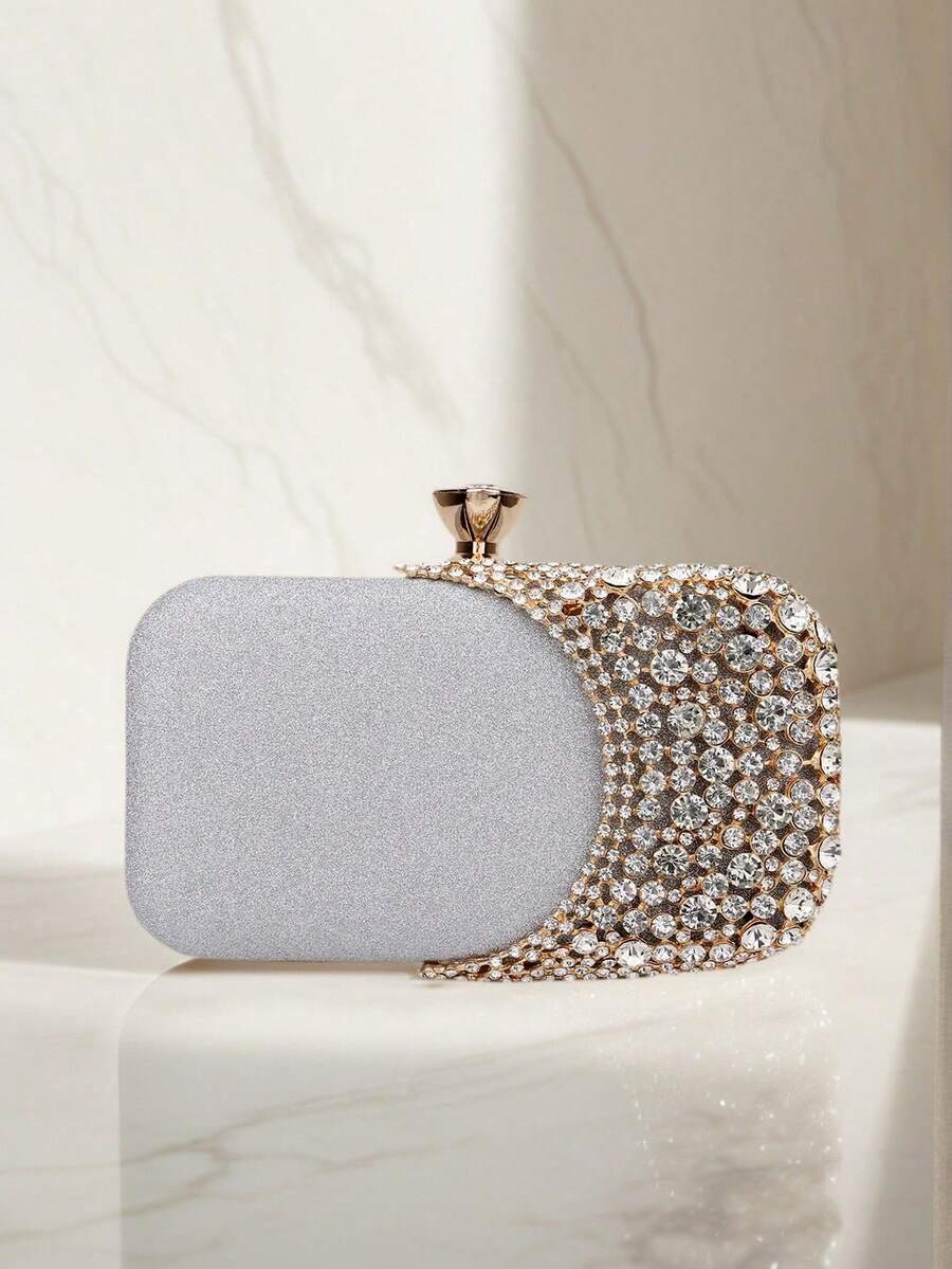 Handbag With Metal Handle, Evening Bag With Diamonds, Gold Wedding Clutch, Shoulder Bag With Chain, Small Handbag - Perak - View 1