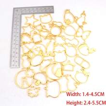 13PCS/Set, 37PCS/Set Random Mixed Color & Style Animal/Abstract Metal Hollow Frame, Gold/Silver Plated Mixed Color DIY Crystal Resin Bezel Pendant, UV Resin Mold, Handmade Beaded Earring Necklace Charm Accessory - A4205 - View 7