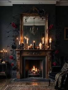 2pcs Gothic Black Rose Vine Garland, Dark Academia Style Wall Decor, Halloween Room Hanging Decoration, Artificial Flower Vine, Suitable For Bedroom, Party, Home Decor - Multicolor - View 4
