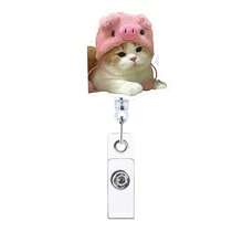 1pc/2pcs/3pcs Acrylic Cat Expression Retractable Rotating Badge Reel Doctor Nurse Keychain ID Holder - Multicolor D - View 23