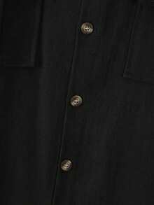 Men's 2 Pieces Linen Set, Summer New Men's Multi-Pocket Cargo Shirt Outfit, Loose Short Sleeve + Straight Leg Pants - Black - View 7