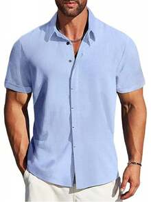 Camisas De Manga Corta con Botones para Hombre,Hombre Camisa Casual Manga Corta con Botones Ocultos,Adecuada para Playa,Trabajo,Cita. - Negro - Ver 9