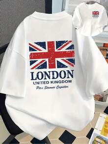 Men's T-Shirt With British Flag Design And London Graphic - Union Jack Design With LONDON UNITED Text, Breathable, Short Sleeve, Popular Item. - 白色 - 查看 2