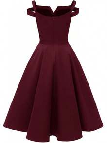 YLDCN Faldas para Mujer Vestido Vintage con Hombros Descubiertos para Mujer Vestidos De Dama - Rojo - Ver 2