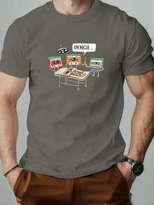 Men's Summer Casual Crew Neck Short Sleeve T-Shirt With Tape Pattern - 黑色 - 查看 7