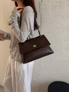 Premium Oil Wax Leather Chain Bag 2026 Spring New Vintage Distressed Texture Metal Lock Shoulder Crossbody Bag - Coffee - View 3