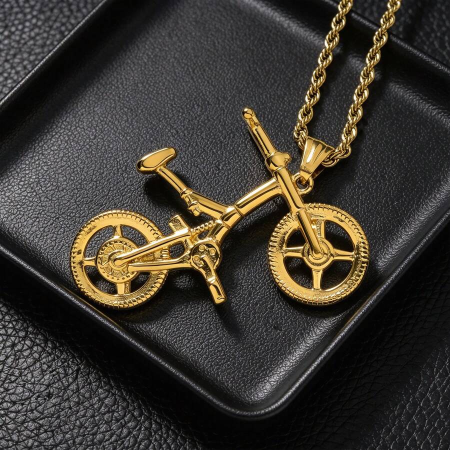 Stainless Steel Personalized Hip-Hop Style 18K Gold-Plated Bicycle Necklace Pendant Suitable For Men Women Daily Wear Street Couple Jewelry - Gold - View 1