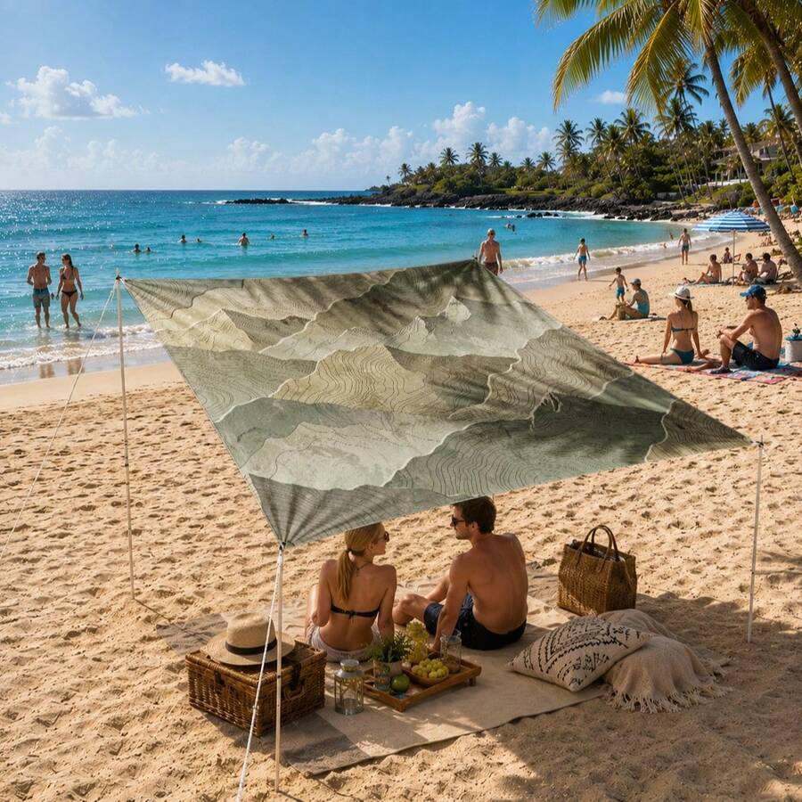 1pc Dark Green Mountain Pattern Sunshade Canopy, Outdoor Windproof Multicolor Large Size UV Protection Stable Durable Easy Installation Suitable For Beach Garden Patio, Includes Rope - Olive Green - View 1