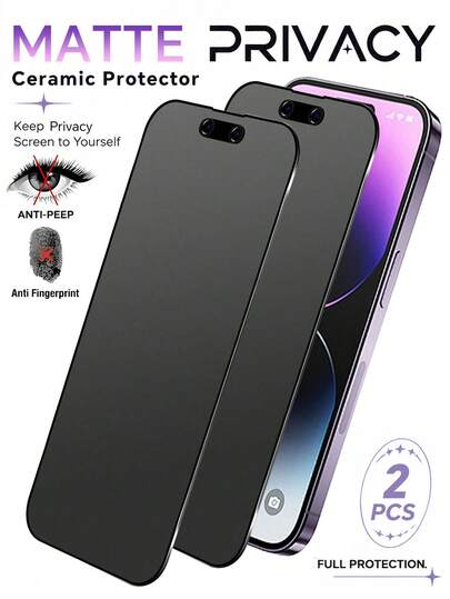 2 piezas Protector de pantalla de privacidad mate compatible con iPhone 17 Pro Max 6.9 pulgadas, material no de vidrio, película cerámica de cobertura completa anti-espía anti-deslumbramiento, anti-huellas, compatible con funda de teléfono, compatible con iPhone 17 Pro Max, 17 Air, 16 Pro Max/16 Pro/16 Plus/16/15 Pro Max/14 Pro Max/13 Mini/12/11/XS Max/XR/8+/7 Plus
