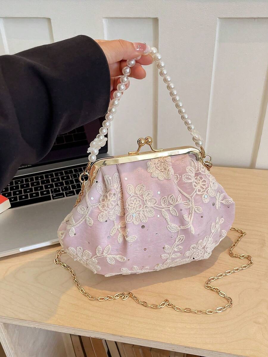 Women's PU Leather Crossbody Bag With Round Polka Dots, Vintage Style Handbag With Buckle Closure And Adjustable Shoulder Strap, Solid Color And Lightweight City Tote Bag - 粉色 - 查看 1