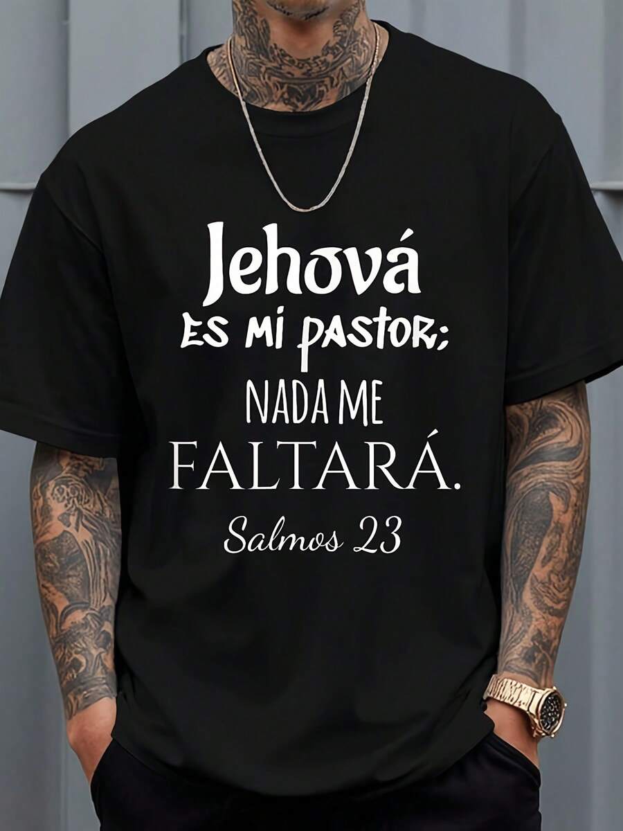 Camisetas Cristianas de Jehová "Es Mi Pastor" con Estampado T T, Camiseta T T para Hombre, Tamaños Grandes, Camiseta Ligera de Verano, Corte Regular, Casual, Transpirable, Esencial para el U - Negro - Ver 1