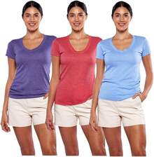 Alfani Playera para Mujer Cuello V, Manga Corta, 3Pack Multicolor - Rojo/Cielo/Morado - Ver 10