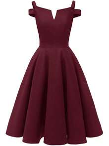 YLDCN Faldas para Mujer Vestido Vintage con Hombros Descubiertos para Mujer Vestidos De Dama - Rojo - Ver 1