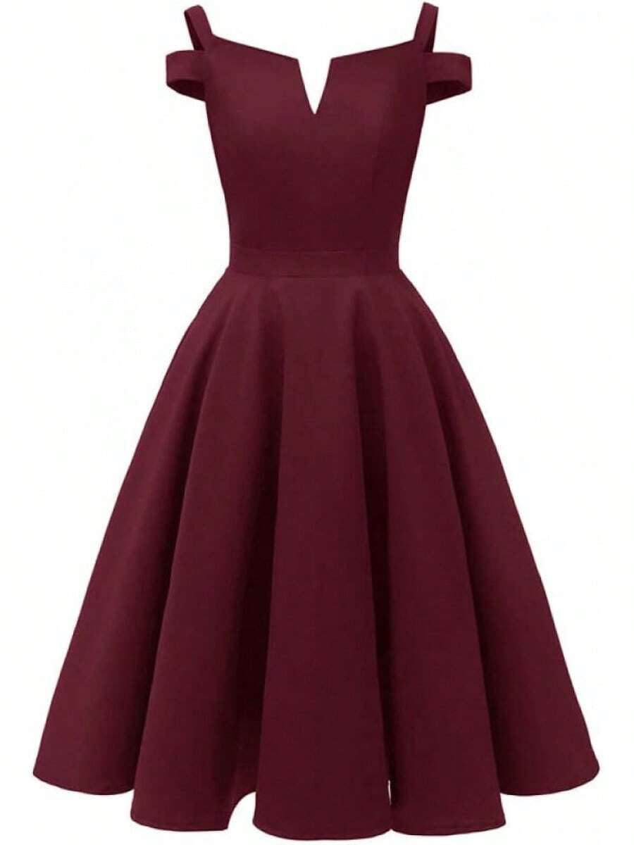 YLDCN Faldas para Mujer Vestido Vintage con Hombros Descubiertos para Mujer Vestidos De Dama - Rojo - Ver 1