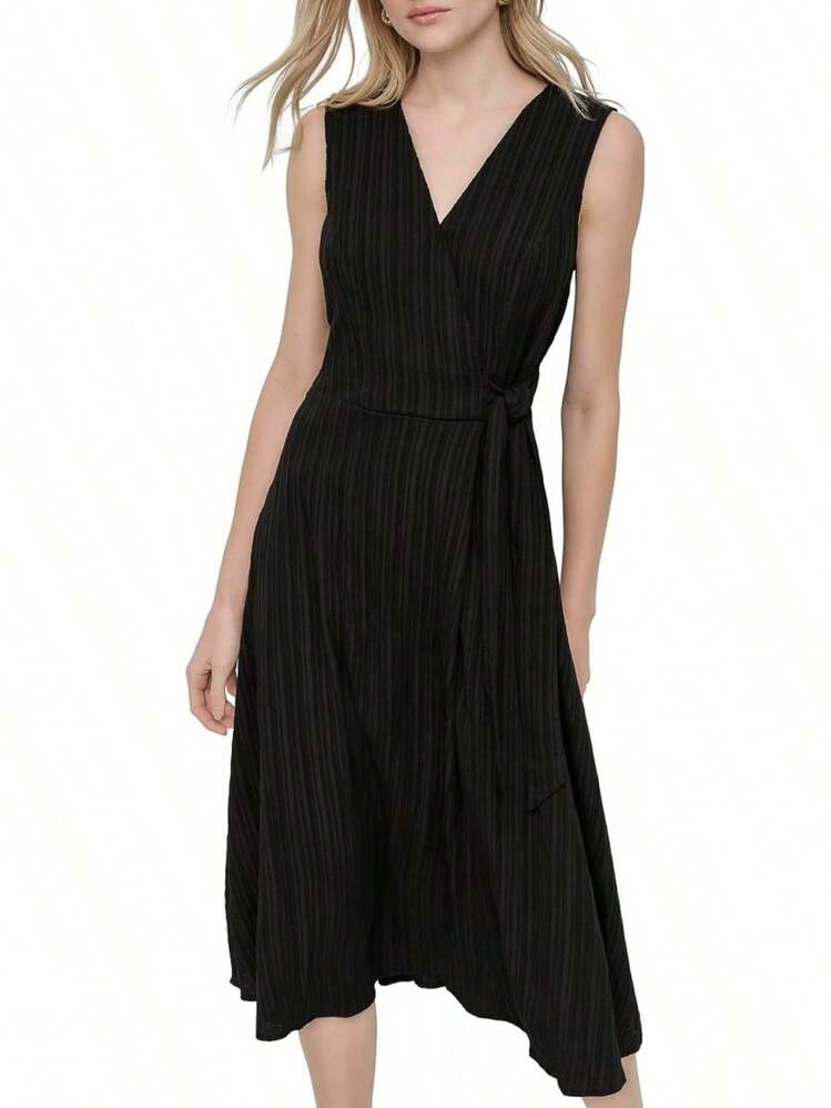 DKNY Vestido de Manga Corta con Cuello Barco y Lazo Frontal VestidoMujer - Ciruela chocolate - Añade 11