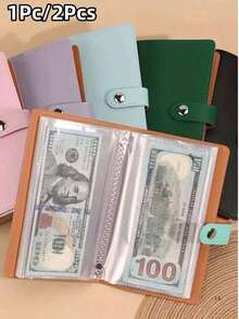1pc 2026 New PU Money Saving Book, A6 Large Capacity Cash Storage Album Holds 100 Bills, Organizer For Banknotes, Photos, Stamps & Cards, Includes 50 Sleeves, Ideal Holiday Gift,Random Color And Style - Multicolor - View 2