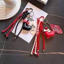 1pc Cute Y2K Style Tassel Heart Women's Keychain, Fashionable Bag Decoration Accessory Keyring - Multicolor - View 2