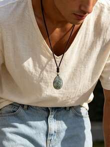 Yumfeel Kalung Liontin Batu Labradorit Alami Bentuk Tetesan Air Mata, Unisex, Tenun Tangan. Gaya Vintage Bohemian. Cocok untuk Pemakaian Sehari-hari dan Acara Perayaan. - MultiWarna - View 11