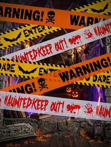 3 Rolls 5m Halloween Horror Warning Tape, Pirate Print Horror Caution Line, Suitable For Horror Zombie Party Outdoor Crime Scene Decoration, Holiday Supplies, Indoor Decoration, Outdoor Decoration, Halloween Party Decoration Supplies - Halloween Mix - View 2