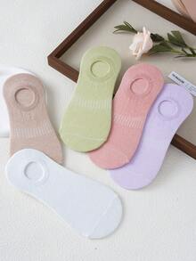 5 Pasang Kaos Kaki Perahu Tipis Ultra-Tipis Warna Es Krim Kontras Warna Solid, Kaos Kaki Pendek Anti-Selip Anti-Gesekan - MultiWarna - View 4