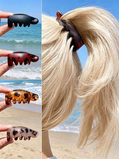 4pcs Banana Hair Clips, Matte Tortoise Shell Leopard Print Multi-Color Non-Slip Toothed Hair Clips, Vintage Minimalist Style For Women Beach Travel High Ponytail Fixing Hair Accessories