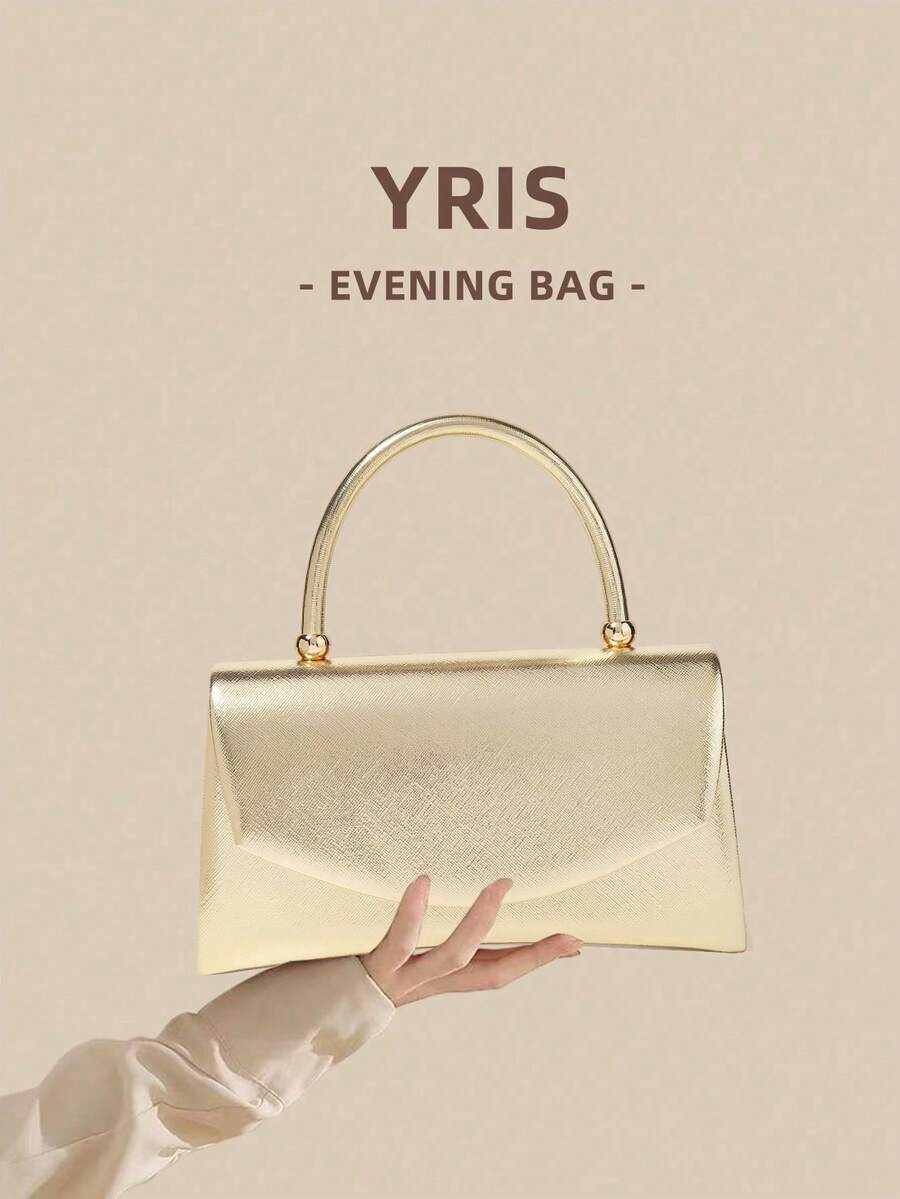1 Piece White PU Material Flap Clutch Bag With Luxury Metal Decoration, Showing Fashion And Elegance, Suitable For Holding, Carrying, Wearing On The Shoulder Or Crossbody, P - 灰色 - 查看 1
