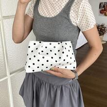 Women's New Black & White Polka Dot Design Personalized Storage Bag, Minimalist Fashion Versatile Clutch For Shopping And Commuting - White - View 12