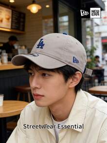 New Era American Style Khaki Grey LA Embroidered Soft Top Baseball Cap, Unisex Daily Outdoor Sports Sun Hat - Light Grey - View 2