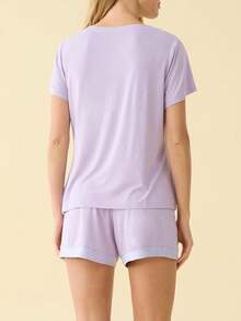 Latuza - Conjunto de Pijama de Manga Corta con Cuello en V para Mujer - Gris-oscuro - Ver 4