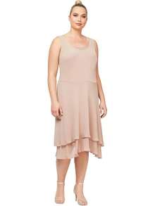 S.L. Fashions Vestido de Chaqueta escalonada Adornado de Talla Grande para Mujer - Higo - Ver 2