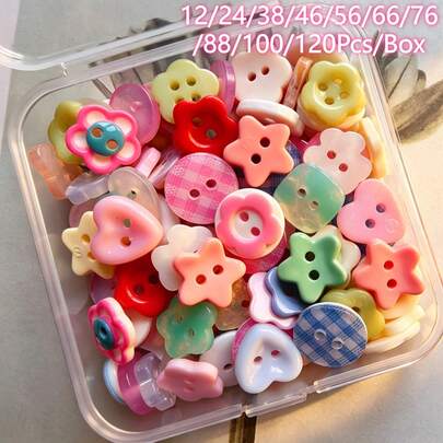 12/24/38/46/56/66/76/88/100/120Pcs/Box Assorted Shapes Heart Flower Star Butterfly Mixed Resin Buttons - Mixed Colors Mixed Styles - Clothing DIY Handmade Sew-On Decorative Buttons