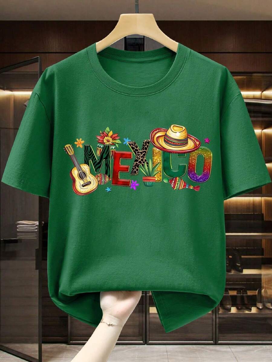 Men's Cotton T-Shirts: Viva Mexico Design | Ideal For Fans Of Mexican Culture | 180gsm, 100% Cotton, Office/Gym Shirt, Y2K Nice Blouses - 綠色 - 查看 1