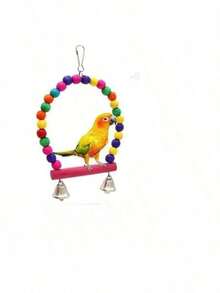 15pcs Random Color Bird Toy Set With Chewing Rattan Balls, Wooden Blocks, Perch Stand, Climbing Ladder, Parrot Toys Pet Supplies - 1pc Training Hoop - View 4