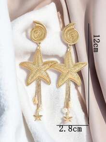 1 Pair Ocean Ins Style Metal Starfish & Shell Earrings, Bohemian Faux Pearl Long Tassel Kids Dangle Earrings - Multicolor - View 4