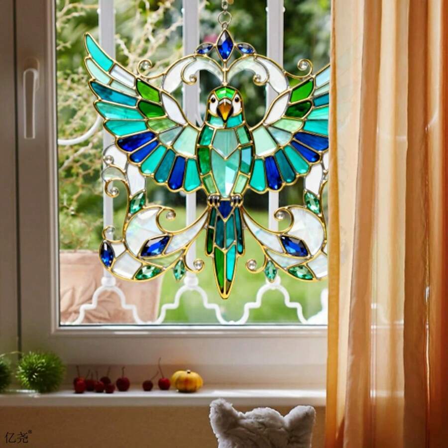 1 Piece European Light Luxury Style Colorful Parrot Window Cling, No Glue Static Cling, Balcony Window Decoration Sunshade Sticker, Home Floor-To-Ceiling Window Kitchen Glass Decal - Multicolor - View 1