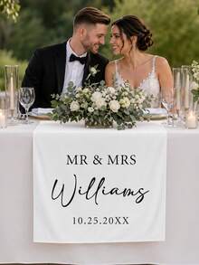 Custom Linen Wedding Table Runner, Newlywed Sweet Table Sign, Elegant Ceremony Decor - Multicolor - View 2