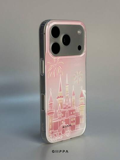 GIIPPA 1件白色背景大城堡與字母圖案設計手機殼，適用於Phone 17 Pro Max，相容於Phone 16 Pro Max、15 Pro Max、14 Pro Max，韓系高端時尚趣味手機殼，相容於11/12/13/14/15/16 Pro Max Plus，優雅設計男女皆宜，聖誕節、情人節、復活節、婚禮季與生日送女友的完美禮物