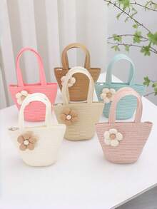 1pc Minimalist Floral Pattern Straw Crossbody Bag For Spring/Summer - Hand-held Flowers - View 1