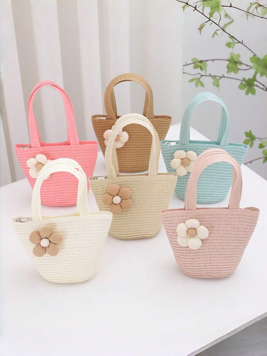 1pc Minimalist Floral Pattern Straw Crossbody Bag For Spring/Summer - Hand-held Flowers - View 1