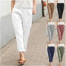 Pantalones Capris Genéricos para Mujer de Algodón y Lino, Pantalones Holgados de Talla Grande para Mujer de Lino y Algodón, Pantalones de Lino para Mujer de Talla Pequeña - Café - Ver 2
