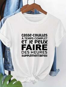 Camiseta, Blusa, Tops, Camisas para Mujer, Casual, Manga Corta, con Estampado de Letras FAIRE, Adecuada para Playeras de Mujer, Blusas para - Blanco - Ver 1