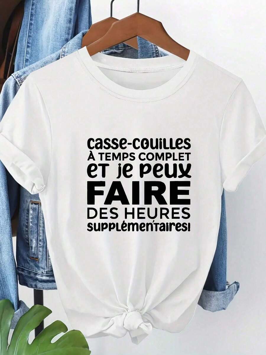 Camiseta, Blusa, Tops, Camisas para Mujer, Casual, Manga Corta, con Estampado de Letras FAIRE, Adecuada para Playeras de Mujer, Blusas para - Blanco - Ver 1