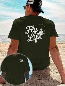 Camiseta Casual para Hombre Fly Life Fly Fishing con Estampado de Letras Estilo Vintage, con un diseño creativo, estampado a doble cara en la parte delantera y trasera, cómoda y transpirable - Negro - Ver 7