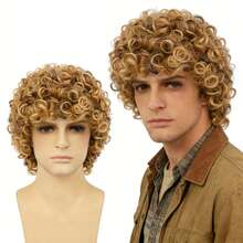 Men's Short Curly Afro Wig, Natural Curly Layered Synthetic Replacement Wig For Men, Suitable For Party, Costume, Halloween - Multicolor - View 10
