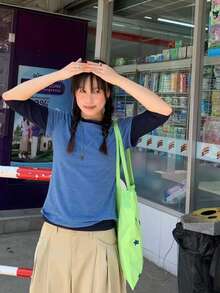 開學季 Ins 風黑點大容量百搭時尚清新單肩包 購物包 通勤外出日常逛街拍照必備托特包 - 綠色 - 查看 2