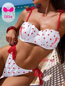 Voyashape Conjunto de bikini con sujetador con aros y relleno con forma de concha, tirantes y anudado en la cintura para mujer, estilo sexy talla DD+ - Marrón - Ver 9